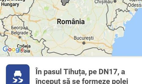 Circulație îngreunată în Pasul Tihuța, din cauza poleiului Circulație îngreunată în Pasul Tihuța, din cauza poleiului