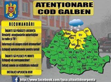 Atenționare Cod Galben în județul Bistrița-Năsăud Atenționare Cod Galben în județul Bistrița-Năsăud